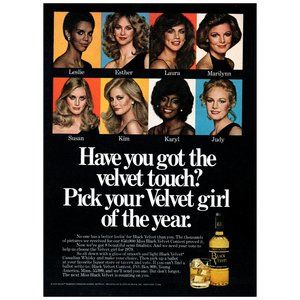 1979 Black Velvet Canadian Whisky Vintage Print Ad Pick Your Girl Wall Art Photo